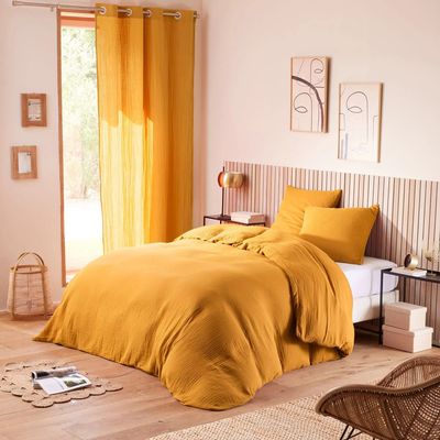 Bed linens - Complete 4 Piece Duvet Cover Pack Cotton Gauze 260 x 240 cm Dh 180 Curry - COTON PUR