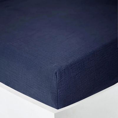 Linge de lit - Drap housse Gaze de Coton 90 x 190 cm Bleu Nuit - COTON PUR