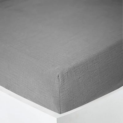 Linge de lit - Drap housse Gaze de Coton 140 x 190 cm Ardoise - COTON PUR
