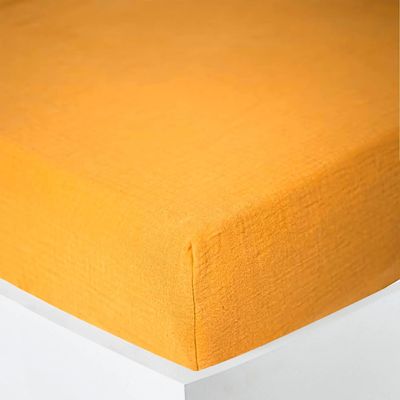 Linge de lit - Drap housse Gaze de Coton 180 x 200 cm Curry - COTON PUR