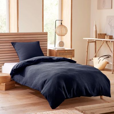Linge de lit - Parure de couette 140x200cm + 1 taie d'oreiller 65X65cm nid d'abeille Orage - COTON PUR
