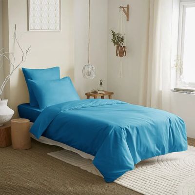 Linge de lit - Pack Complet Housse de couette Unicolore 140 x 200 cm - Drap housse 90 x 190 cm - 100% Coton 57 Fils - COTON PUR