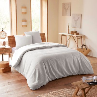 Bed linens - Duvet set 260x240cm + 2 pillowcases 65X65cm honeycomb Pearl - COTON PUR