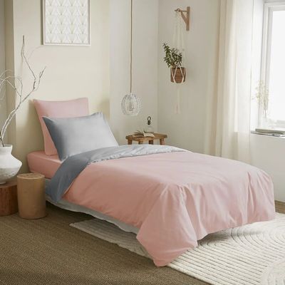 Linge de lit - Pack Complet Housse de couette Bicolore 140 x 200 cm - Drap housse 90 x 190 cm - 100% Coton 57 Fils - COTON PUR