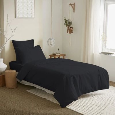 Linge de lit - Pack Complet Housse de couette Unicolore 140 x 200 cm - Drap housse 90 x 190 cm - 100% Coton 57 Fils - COTON PUR