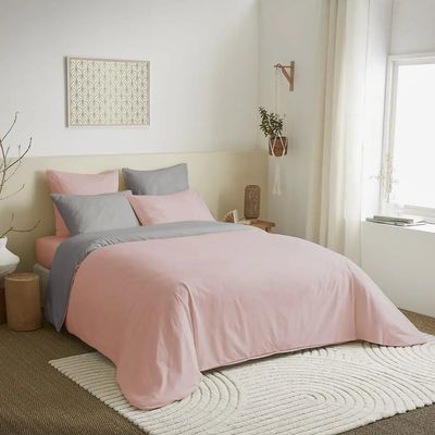 Linge de lit - Pack Complet Housse de couette Bicolore 220 x 240 cm - Drap housse 140 x 190 cm - 100% Coton 57 Fils - COTON PUR