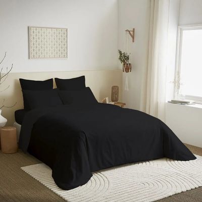 Linge de lit - Pack Complet Housse de couette Unicolore 240 x 260 cm - Drap housse 180 x 200 cm King Size - 100% Coton 57 Fils - COTON PUR