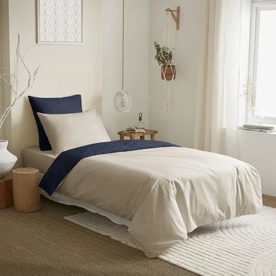 Linge de lit - Pack Complet Housse de couette Bicolore 140 x 200 cm - Drap housse 90 x 190 cm - 100% Coton 57 Fils - COTON PUR