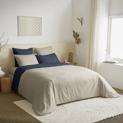 Bed linens - Complete Pack Two-tone duvet cover 240 x 260 cm - Fitted sheet 180 x 200 cm King Size - 100% Cotton 57 threads - COTON PUR