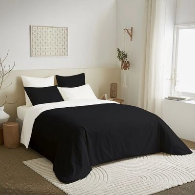 Linge de lit - Pack Complet Housse de couette Bicolore 220 x 240 cm - Drap housse 140 x 190 cm - 100% Coton 57 Fils - COTON PUR