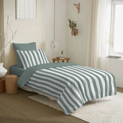 Linge de lit - Pack Complet Housse de couette Imprimé 140 x 200 cm - Drap housse 90 x 190 cm - 100% Coton 57 Fils - COTON PUR