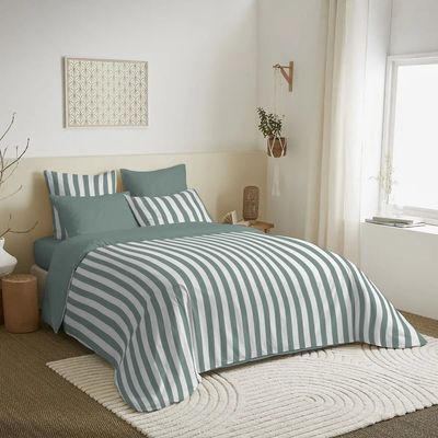 Linge de lit - Pack Complet Housse de couette Imprimé 220 x 240 cm - Drap housse 140 x 190 cm - 100% Coton 57 Fils - COTON PUR