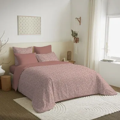 Linge de lit - Pack Complet Housse de couette Imprimé 220 x 240 cm - Drap housse 160 x 200 cm - 100% Coton 57 Fils - COTON PUR