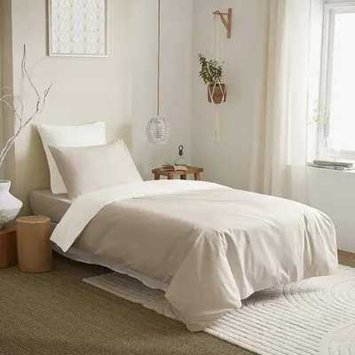Linge de lit - Pack Complet Housse de couette Bicolore 140 x 200 cm - Drap housse 90 x 190 cm - 100% Coton 57 Fils - COTON PUR