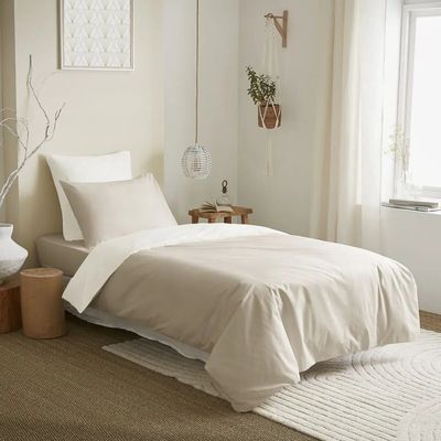 Linge de lit - Pack Complet Housse de couette Bicolore 140 x 200 cm - Drap housse 90 x 190 cm - 100% Coton 57 Fils - COTON PUR