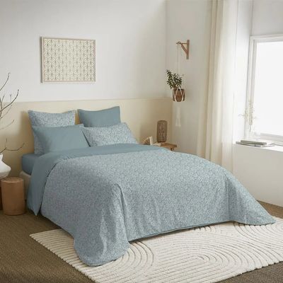 Linge de lit - Pack Complet Housse de couette Imprimé 220 x 240 cm - Drap housse 140 x 190 cm - 100% Coton 57 Fils - COTON PUR