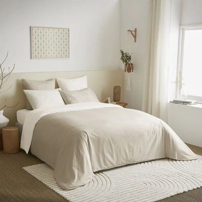 Linge de lit - Pack Complet Housse de couette Bicolore 240 x 260 cm - Drap housse 180 x 200 cm King Size - 100% Coton 57 Fils - COTON PUR