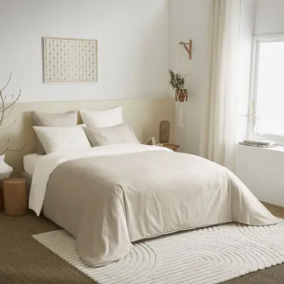 Linge de lit - Pack Complet Housse de couette Bicolore 240 x 260 cm - Drap housse 180 x 200 cm King Size - 100% Coton 57 Fils - COTON PUR