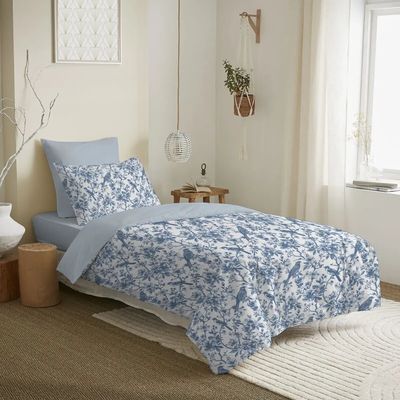 Linge de lit - Pack Complet Housse de couette Imprimé 140 x 200 cm - Drap housse 90 x 190 cm - 100% Coton 57 Fils - COTON PUR