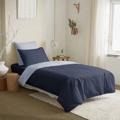 Linge de lit - Pack Complet Housse de couette Bicolore 140 x 200 cm - Drap housse 90 x 190 cm - 100% Coton 57 Fils - COTON PUR
