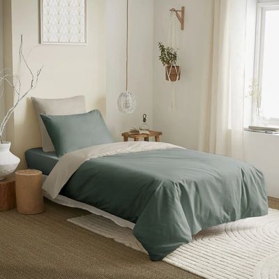 Linge de lit - Pack Complet Housse de couette Bicolore 140 x 200 cm - Drap housse 90 x 190 cm - 100% Coton 57 Fils - COTON PUR