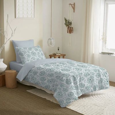 Linge de lit - Pack Complet Housse de couette Imprimé 140 x 200 cm - Drap housse 90 x 190 cm - 100% Coton 57 Fils - COTON PUR