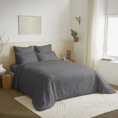 Linge de lit - Pack Complet Housse de couette Unicolore 240 x 260 cm - Drap housse 180 x 200 cm King Size - 100% Coton 57 Fils - COTON PUR