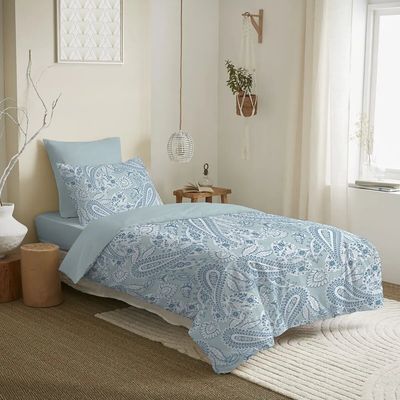 Linge de lit - Pack Complet Housse de couette Imprimé 140 x 200 cm - Drap housse 90 x 190 cm - 100% Coton 57 Fils - COTON PUR
