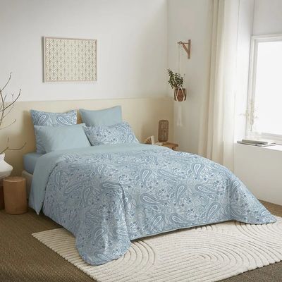 Linge de lit - Pack Complet Housse de couette Imprimé 220 x 240 cm - Drap housse 140 x 190 cm - 100% Coton 57 Fils - COTON PUR