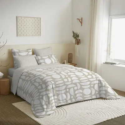 Linge de lit - Pack Complet Housse de couette Imprimé 220 x 240 cm - Drap housse 140 x 190 cm - 100% Coton 57 Fils - COTON PUR