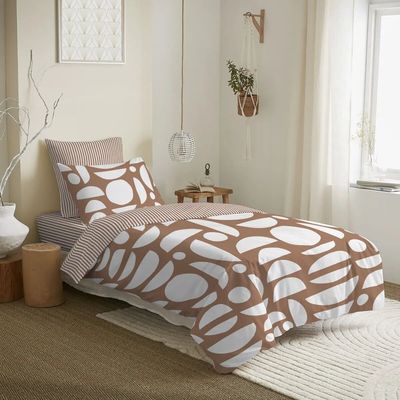 Linge de lit - Pack Complet Housse de couette Imprimé 140 x 200 cm - Drap housse 90 x 190 cm - 100% Coton 57 Fils - COTON PUR