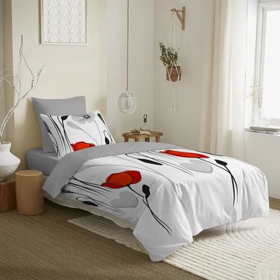 Linge de lit - Pack Complet Housse de couette Imprimé 140 x 200 cm - Drap housse 90 x 190 cm - 100% Coton 57 Fils - COTON PUR