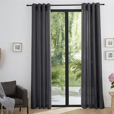 Curtains and window coverings - Pair of “Linen Effect” Eyelet Curtains 140 x 260 cm Moonlight deco Granite - COTON PUR