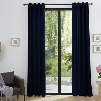 Curtains and window coverings - Pair of “Linen Effect” Eyelet Curtains 140 x 260 cm Moonlight deco Midnight Blue - COTON PUR