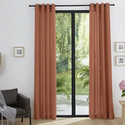 Curtains and window coverings - Pair of Eyelet Curtains "Linen Effect" 140 x 260 cm Moonlight deco Terracotta - COTON PUR