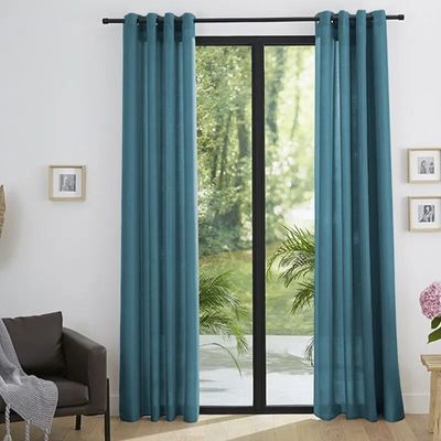 Curtains and window coverings - Pair of "Linen Effect" Eyelet Curtains 140 x 260 cm Moonlight deco Peacock - COTON PUR