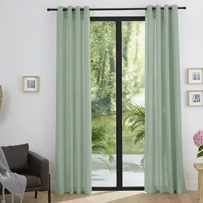 Curtains and window coverings - Pair of “Linen Effect” Eyelet Curtains 140 x 260 cm Moonlight Mint deco - COTON PUR
