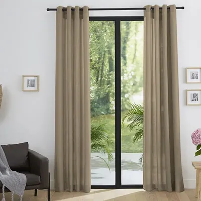 Curtains and window coverings - Pair of “Linen Effect” Eyelet Curtains 140 x 260 cm Moonlight deco Taupe - COTON PUR