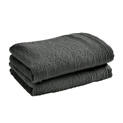 Bath towels - Set of 2 100% Cotton "Spa" Terry Guest Towels 30 x 50 cm Slate - COTON PUR