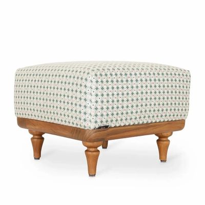 Ottomans - Pakhi - Square Size Pouffe with Green, White Embroidery Fabric - ALANKARAM