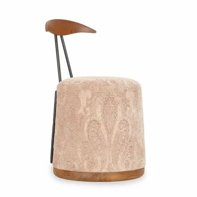 Chairs - Credu - Teakwood Pouffe cum Chair with Peach Color Fabric - ALANKARAM