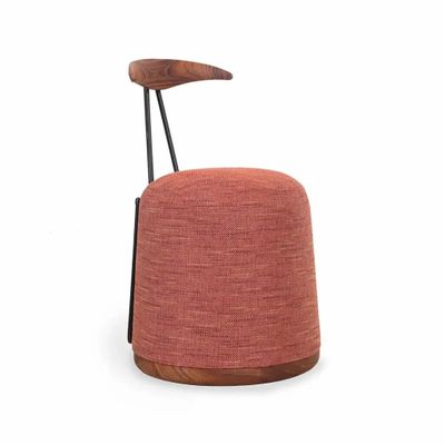 Chaises - Credu - Pouf et fauteuil en teck avec tissu rouge - ALANKARAM