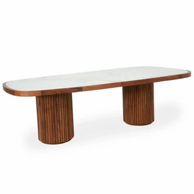 Tables Salle à Manger - Table à manger Otutu en teck avec plateau en quartz - ALANKARAM