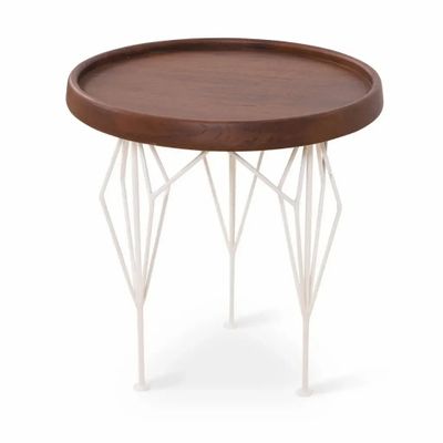 Autres tables - Kombi - Table d'appoint en métal avec plateau en teck - ALANKARAM