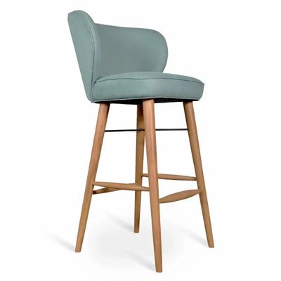 Chairs - Cubuk - Solidwood Bar Chair with Light Blue Fabric - ALANKARAM