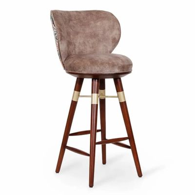 Chairs - Bhrami - Wooden High Chair with Golden PU - ALANKARAM