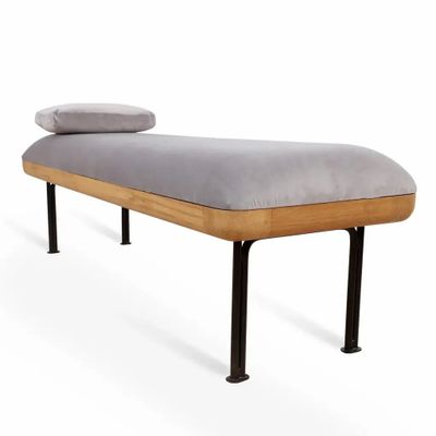 Bancs - Banc Benci en bois massif avec tissu gris - ALANKARAM