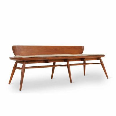 Bancs - Banc Buyuk en teck avec tissu gris - ALANKARAM