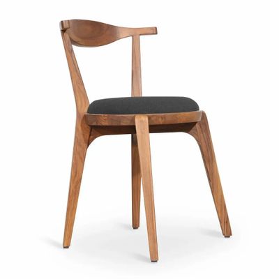 Chairs - Dogo - Teakwood Chair With Black Fabric - ALANKARAM