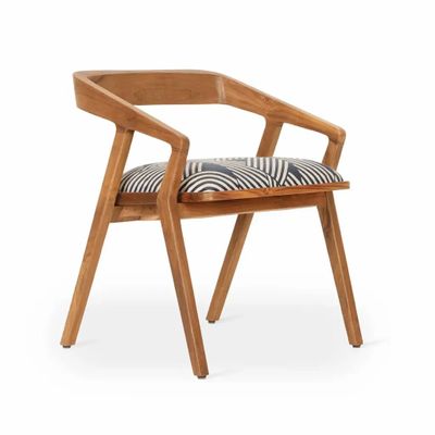 Chairs - Casilla - Teakwood Chair with Grey Fabric - ALANKARAM